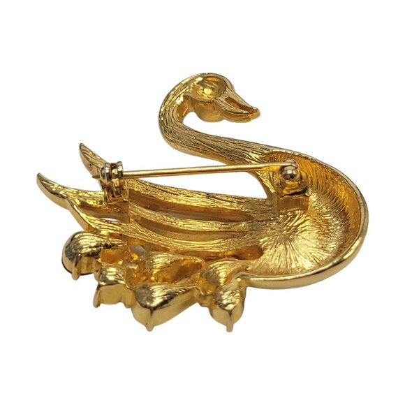 Vtg Swan Rhinestone Brooch Pin Gold Tone Crystal Details & Elegant Design - Picture 8 of 10